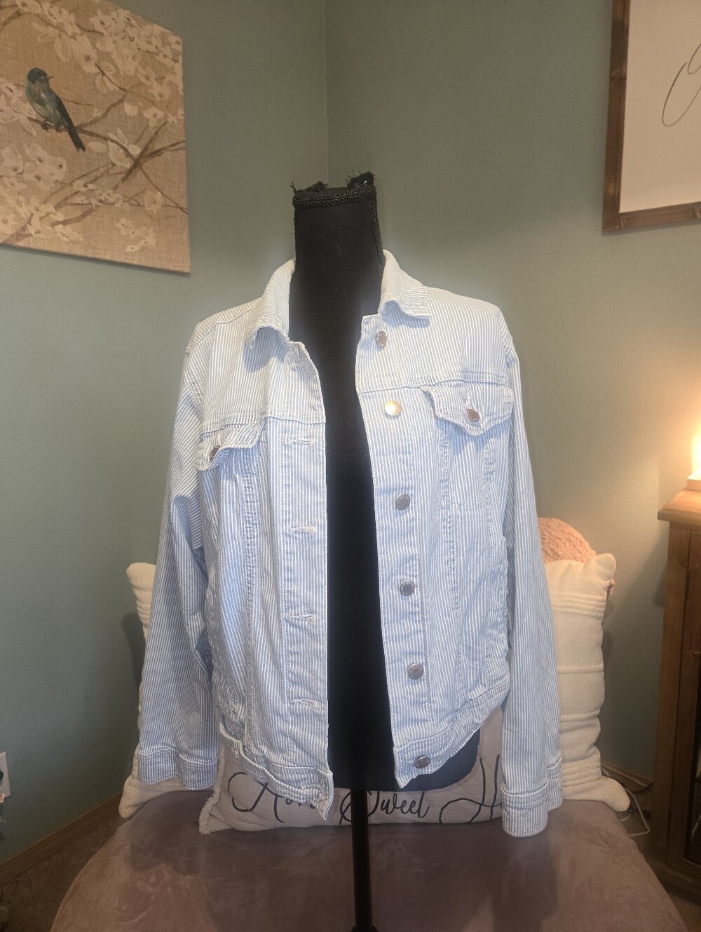 Adorable Univeral Thread Light Blue Striped Denim Jacket